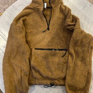 Brown Sherpa Pullover with Half-Zip
